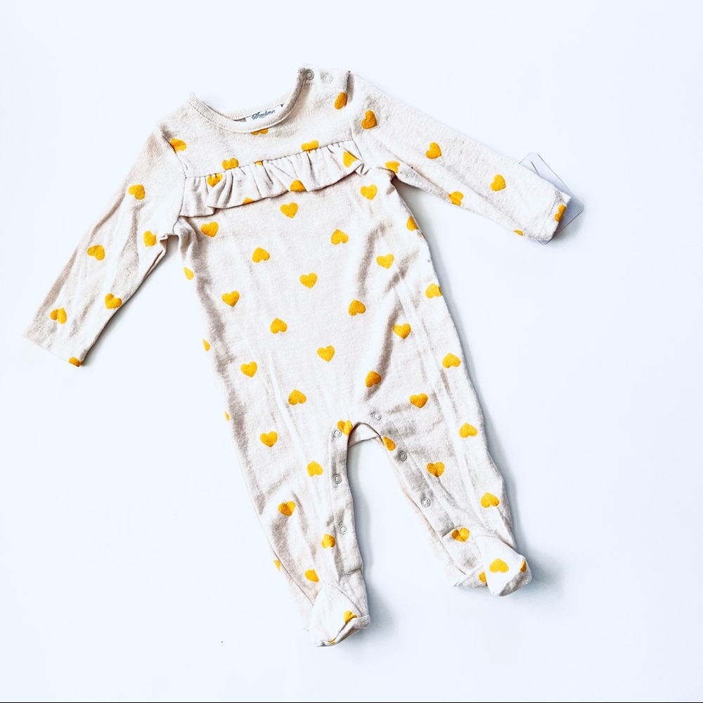 Yellow Heart Valentine baby Footie